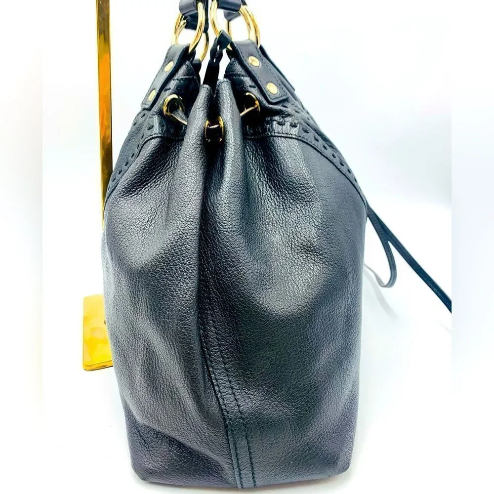 Auth YVES SAINT LAURENT Reversible 
Bronze/Black Leather Double Sac Y Tote Bag - Picture 9 of 16